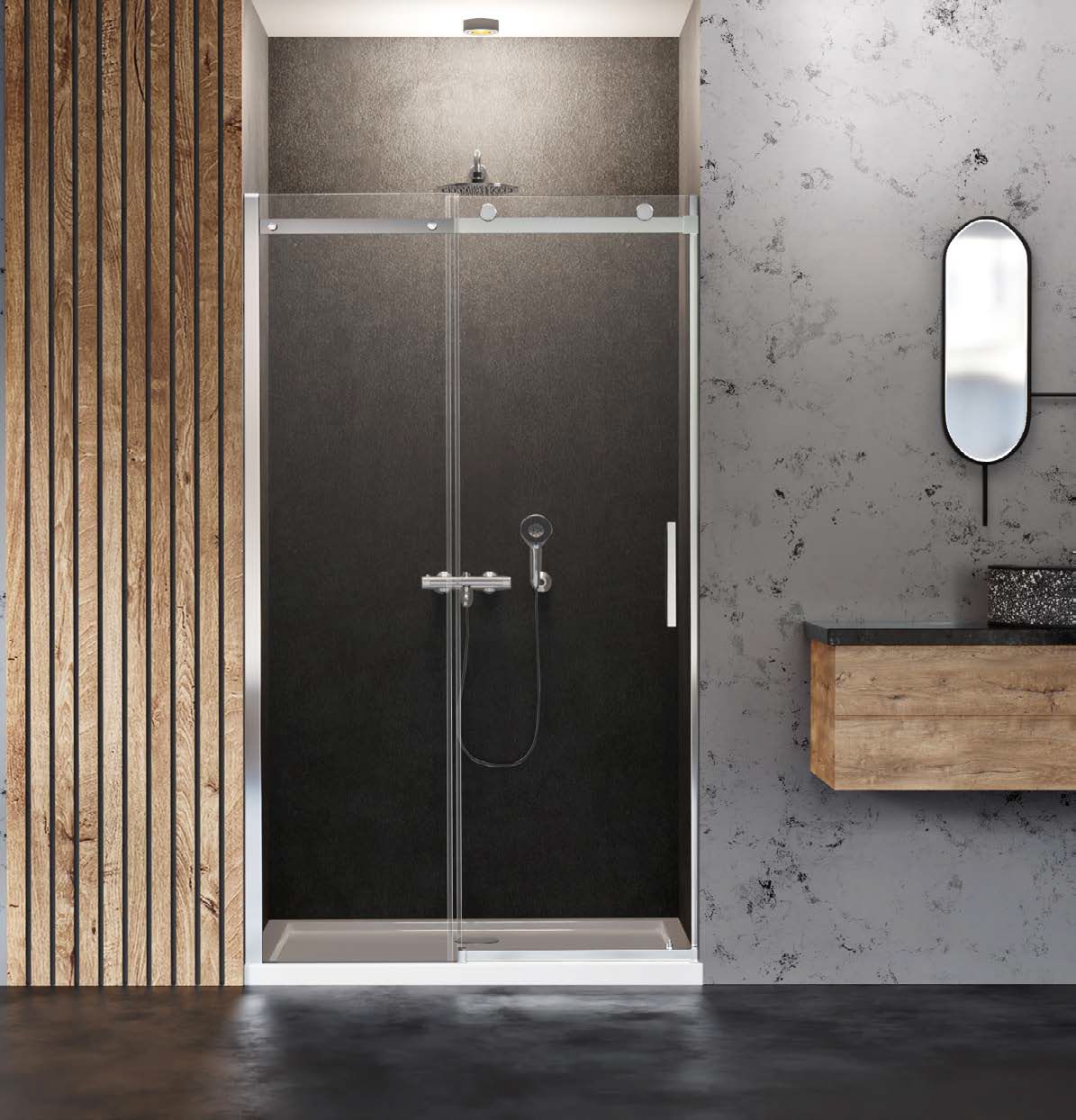 New Trendy Sling porte de douche 120 cm coulissant chrome brillant/verre transparent D-0181A