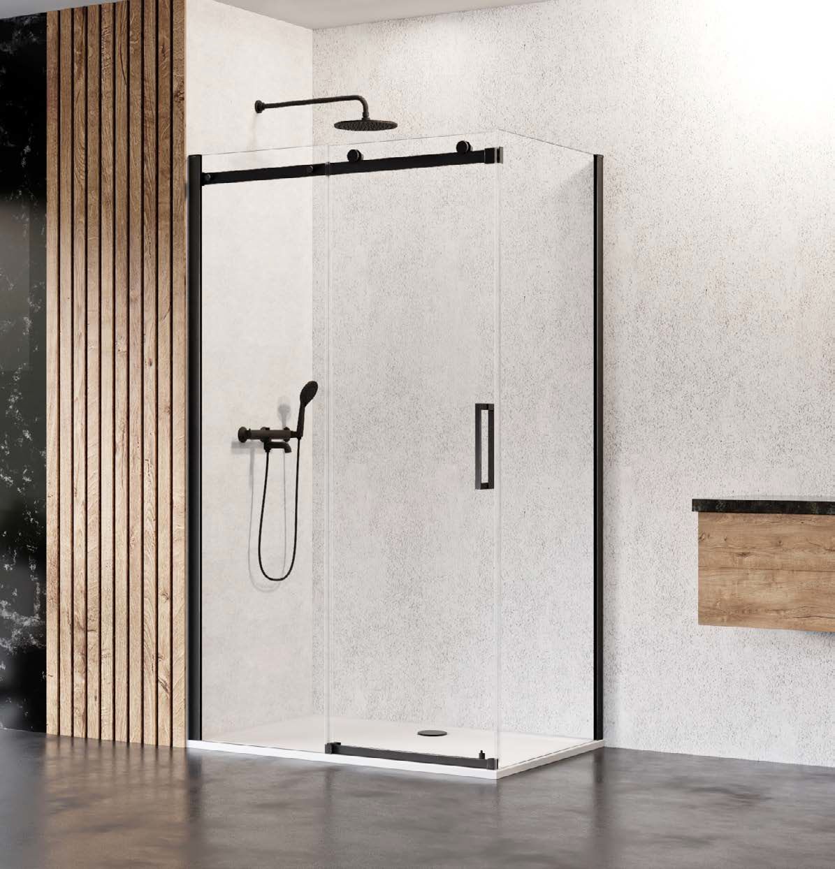 New Trendy Sling Black cabine de douche 100x90 cm rectangulaire noir mat/verre transparent D-0269A/D-0118B