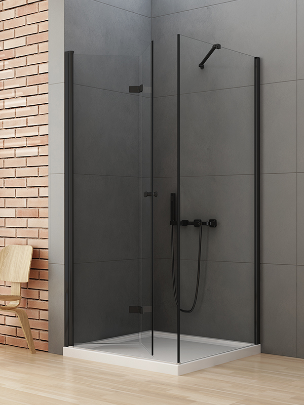 New Trendy New Soleo Black cabine de douche 90x80 cm rectangulaire noir mat/verre transparent D-0235A/D-0114B