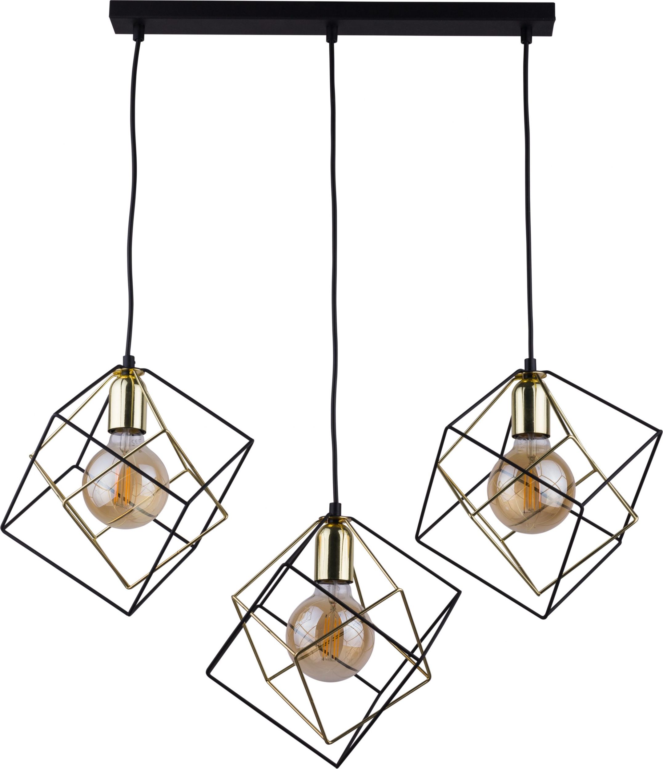 TK Lighting Alambre lampe suspendue 3x60 W noir-doré 2699
