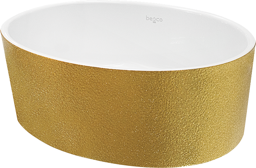 Besco Uniqa lavabo 46x32 cm ovale à poser blanc-doré brillant #UMD-U-NGZ
