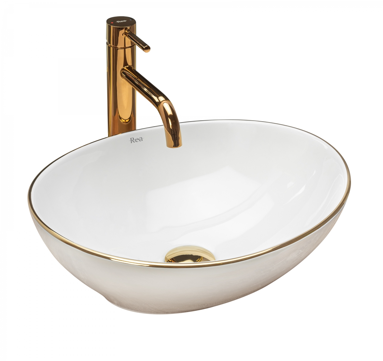 Rea Sofia Gold Edge umywalka 41x34,5 cm nablatowa owalna biała/pasek złoty REA-U3287