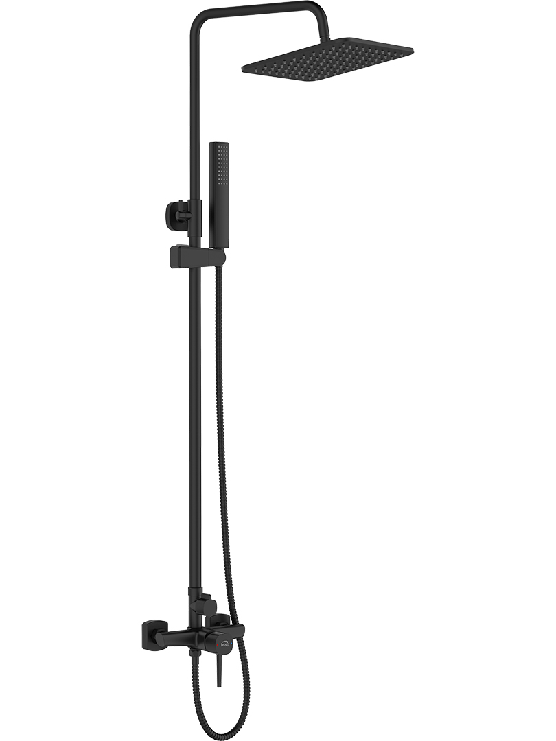 Laveo Pola ensemble de douche mural oui noir PLA70KX