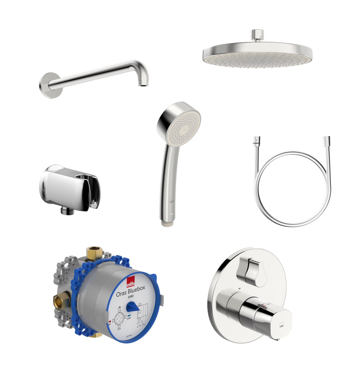 Oras Bluebox ensemble de douche encastré avec thermostat avec douche pluie chrome 2090