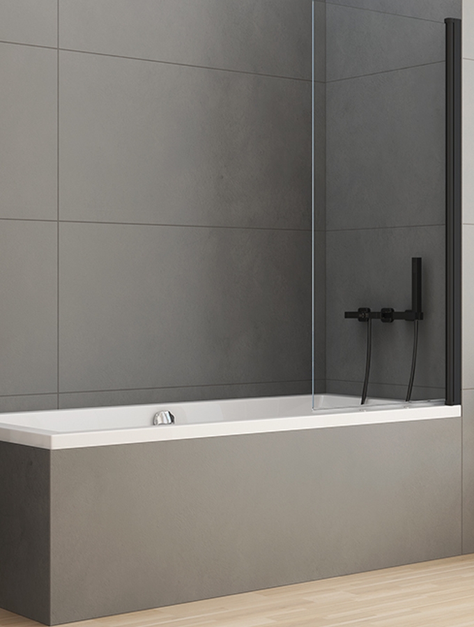 New Trendy New Soleo Black paroi de baignoire 50 cm monobloc noir mat/verre transparent P-0068