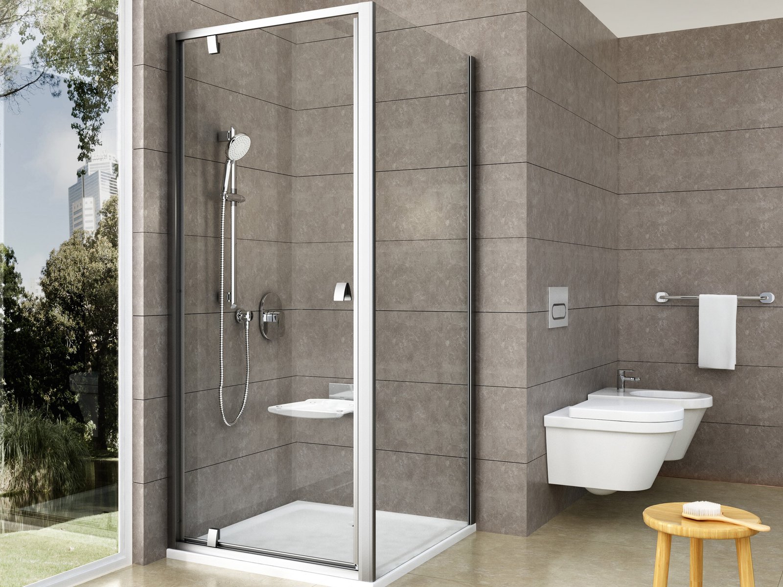 Ravak Pivot porte de douche 90 cm à ouverture basculante satin mat/verre transparent 03G70U00Z1