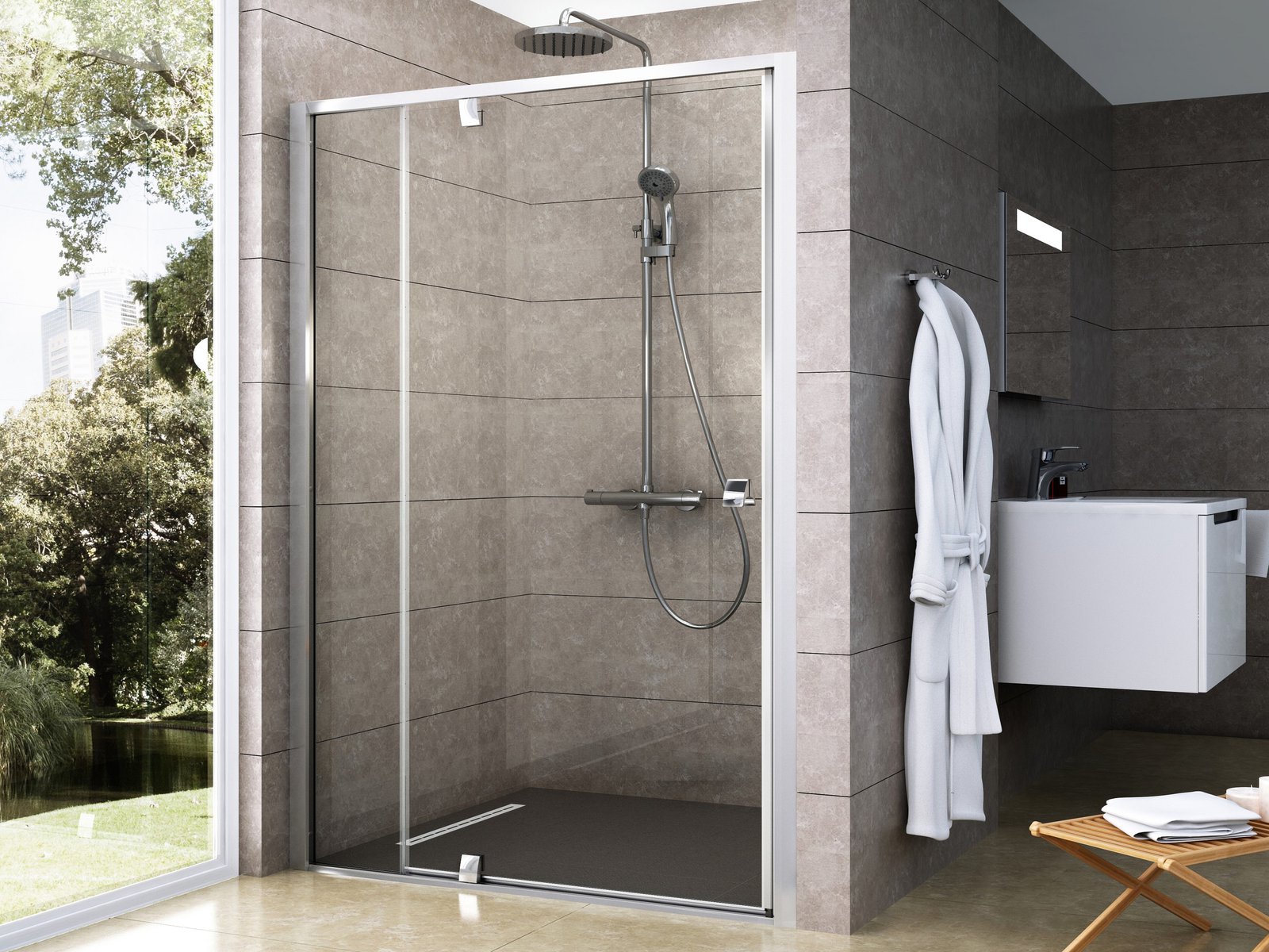 Ravak Pivot porte de douche 100 cm à ouverture basculante satin mat/verre transparent 03GA0U00Z1