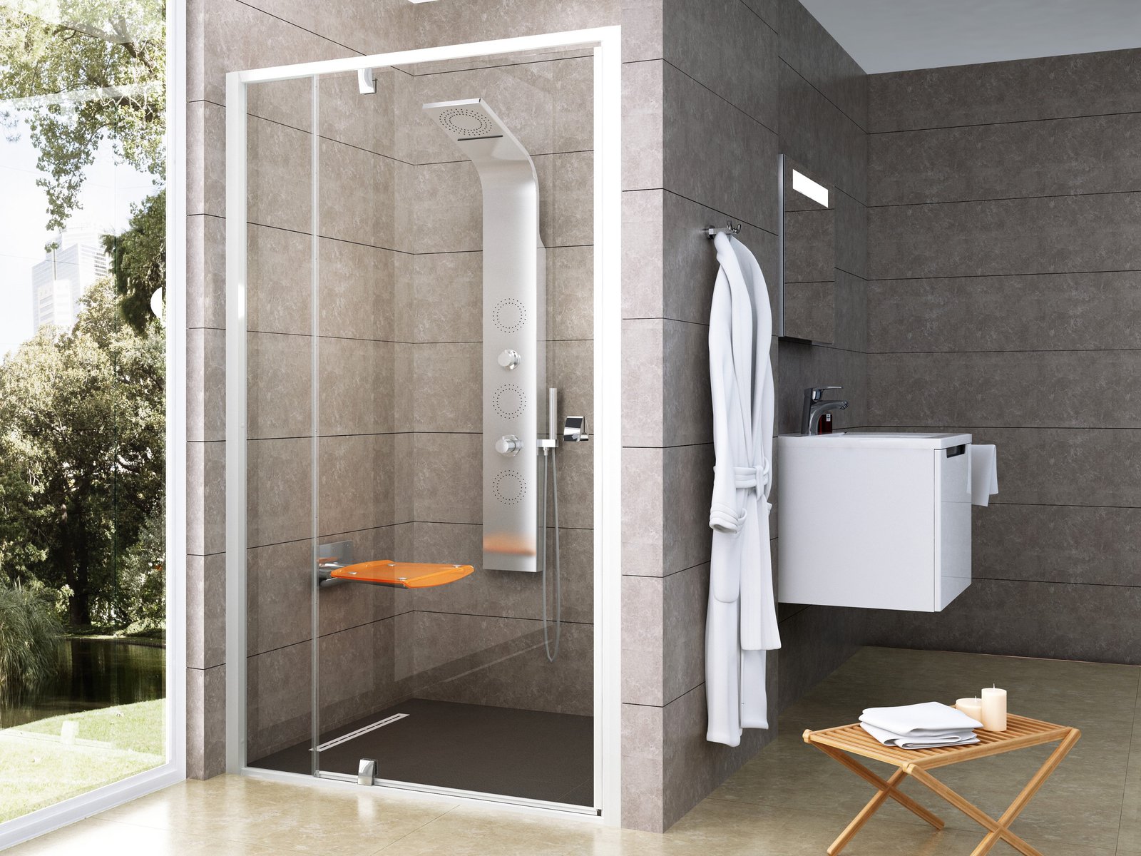 Ravak Pivot porte de douche 120 cm à ouverture basculante blanc brillant/verre transparent 03GG0100Z1