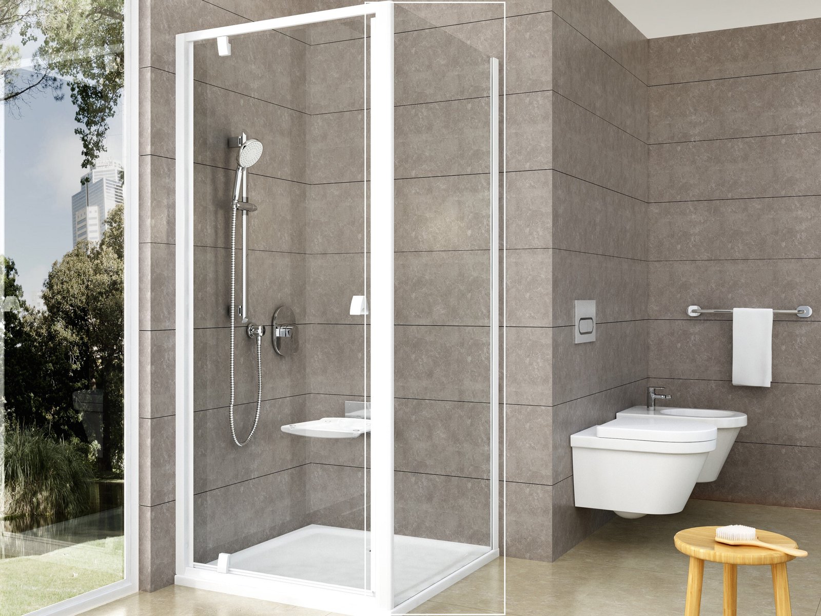 Ravak Pivot paroi de douche 90 cm blanc brillant/verre transparent 90G70100Z1