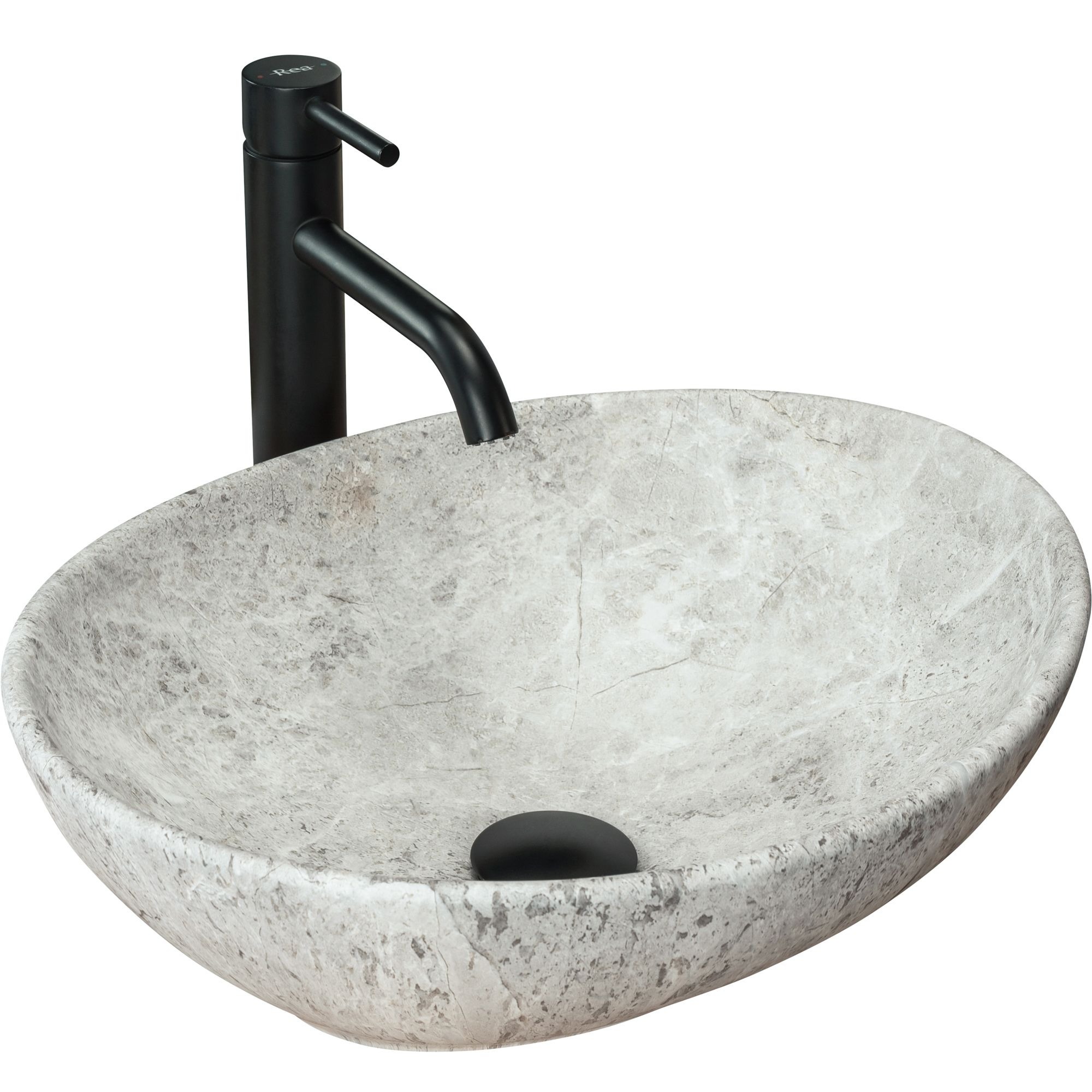 Rea Sofia Light Stone umywalka 41x34 cm nablatowa owalna szara REA-U0165