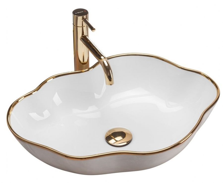 Rea Pearl umywalka 51,5x37,5 cm nablatowa biała-złota REA-U0696