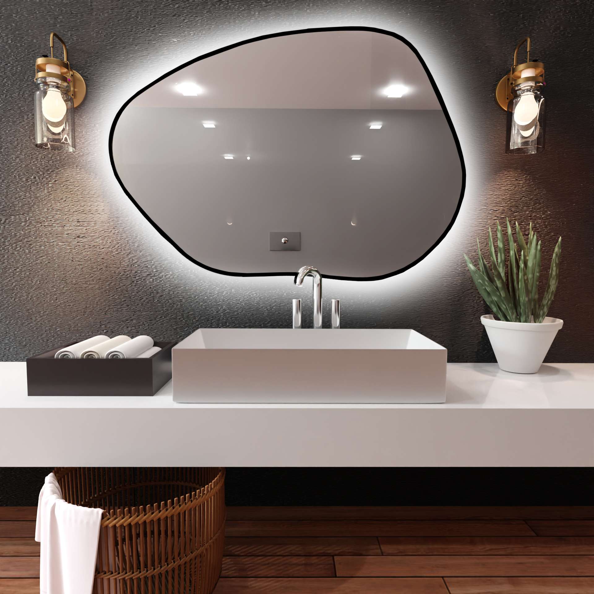 Baltica Design Tiny Border Stain I miroir 100x72 cm avec éclairage noir 5904107901251