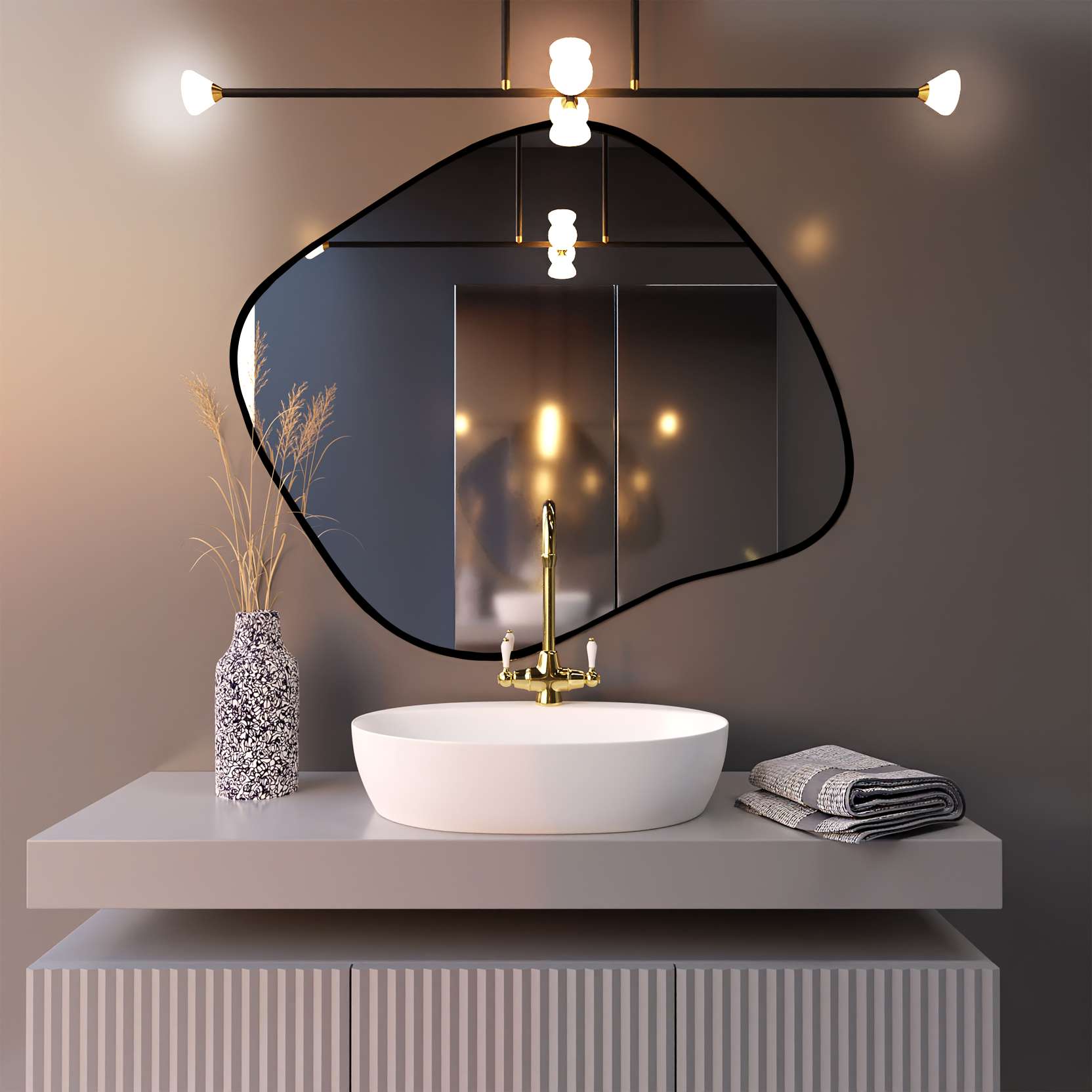 Baltica Design Tiny Borderbright Stain III miroir 70x60 cm avec éclairage noir 5904107902333
