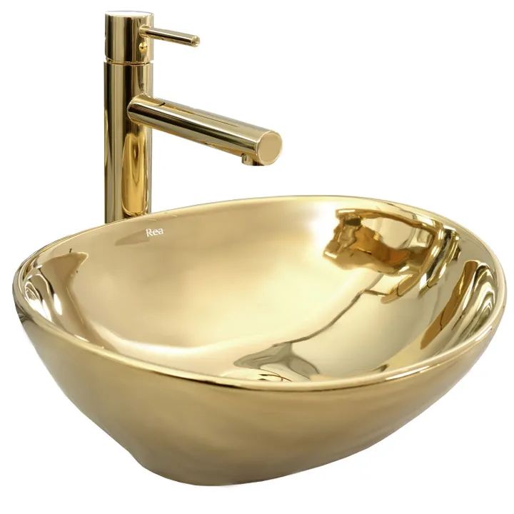 Rea Sofia Gold umywalka 41x34,5 cm nablatowa owalna złota REA-U9015