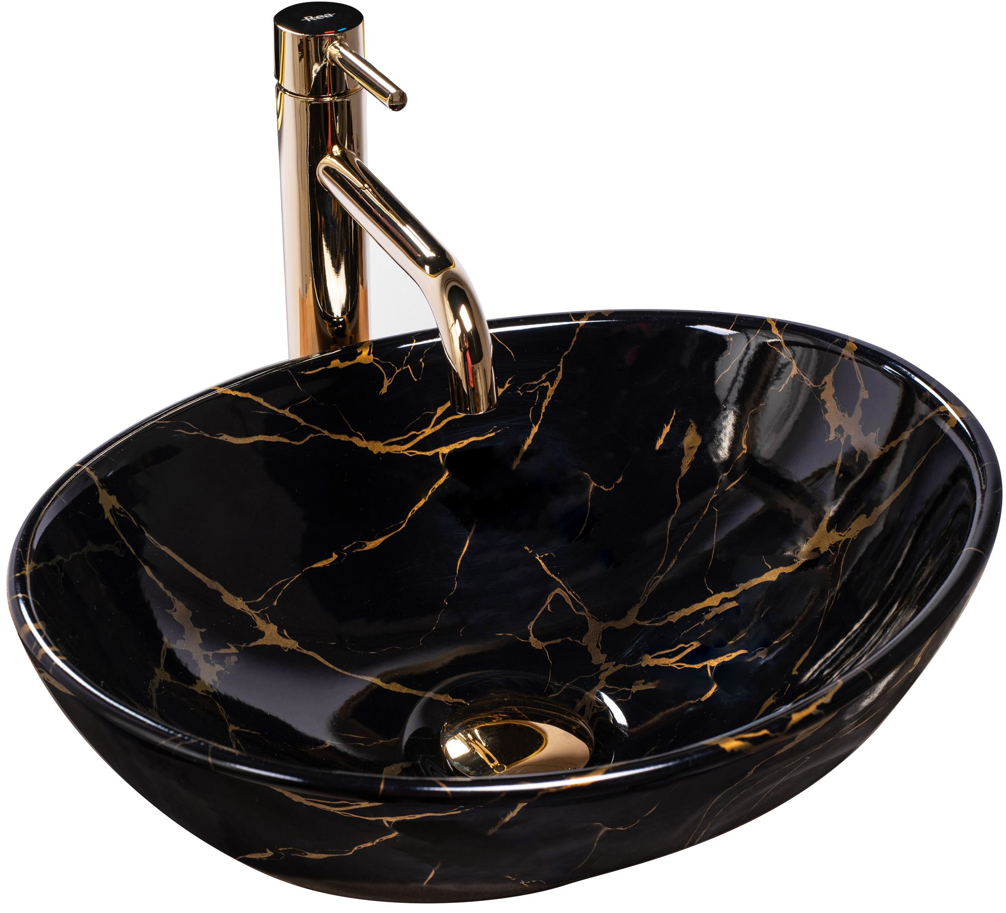 Rea Sofia Marble umywalka 41x34,5 cm owalna nablatowa czarna-złota REA-U5611