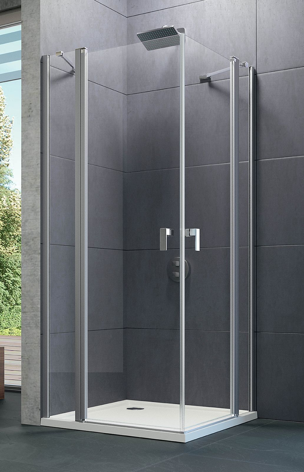 Hüppe Design Pure 4-kąt drzwi prysznicowe 90 cm srebrny połysk/szkło przezroczyste Anti-Plaque 8P0708.092.322