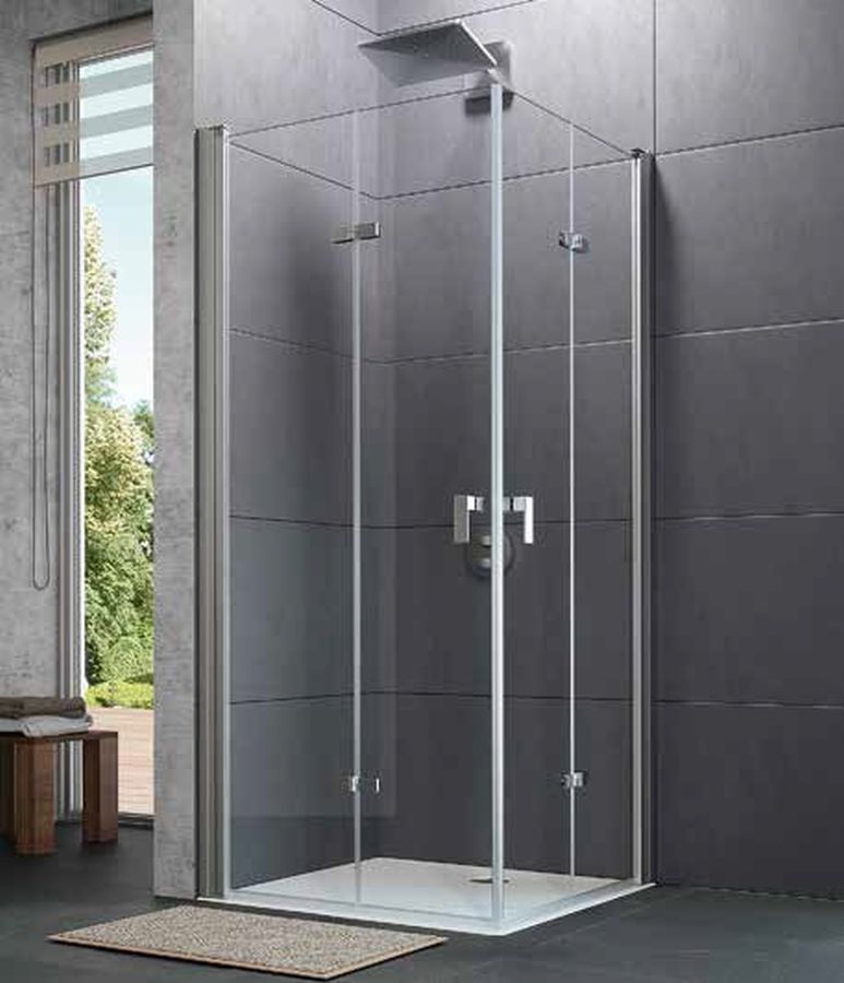 Hüppe Design Pure 4-kąt drzwi prysznicowe 90 cm lewe srebrny połysk/szkło przezroczyste Anti-Plaque 8P0816.092.322