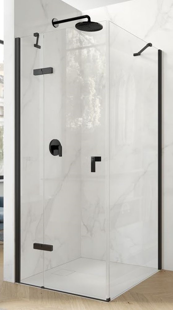 Huppe Aura pure 4-kąt paroi de douche 90 cm noir mat/verre transparent AP0213.123.322