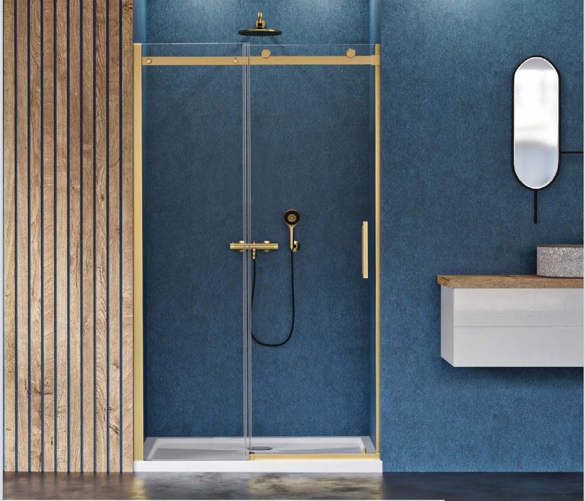 New Trendy Sling Satin Gold porte de douche 120 cm coulissant doré semi-mat/verre transparent D-0389A