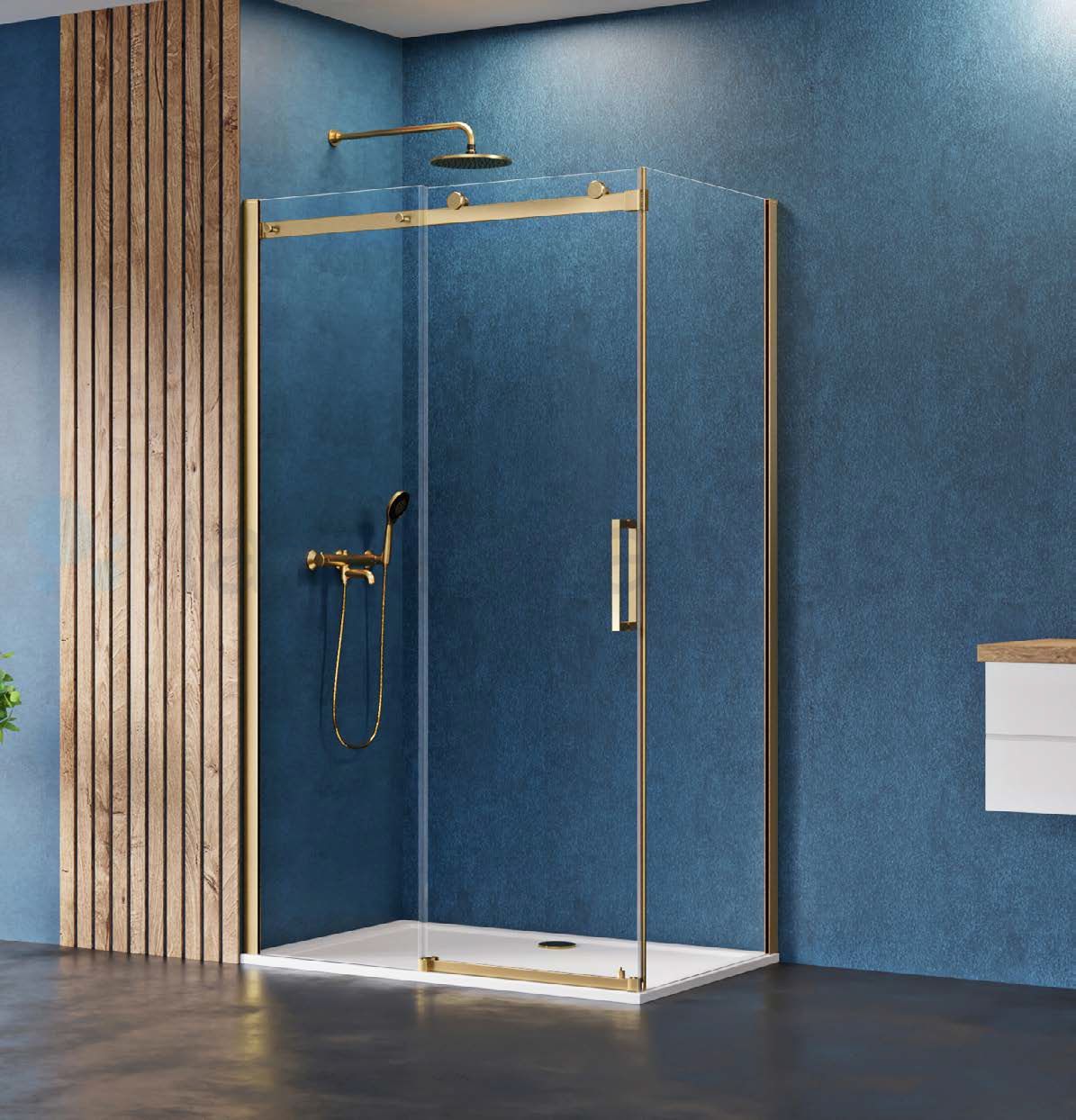 New Trendy Sling Satin Gold cabine de douche 100x80 cm rectangulaire doré semi-mat/verre transparent D-0388A/D-0193B