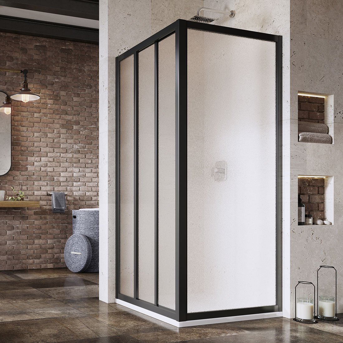 Ravak Supernova paroi de douche 90 cm noir mat/verre à motif 940703R2ZG