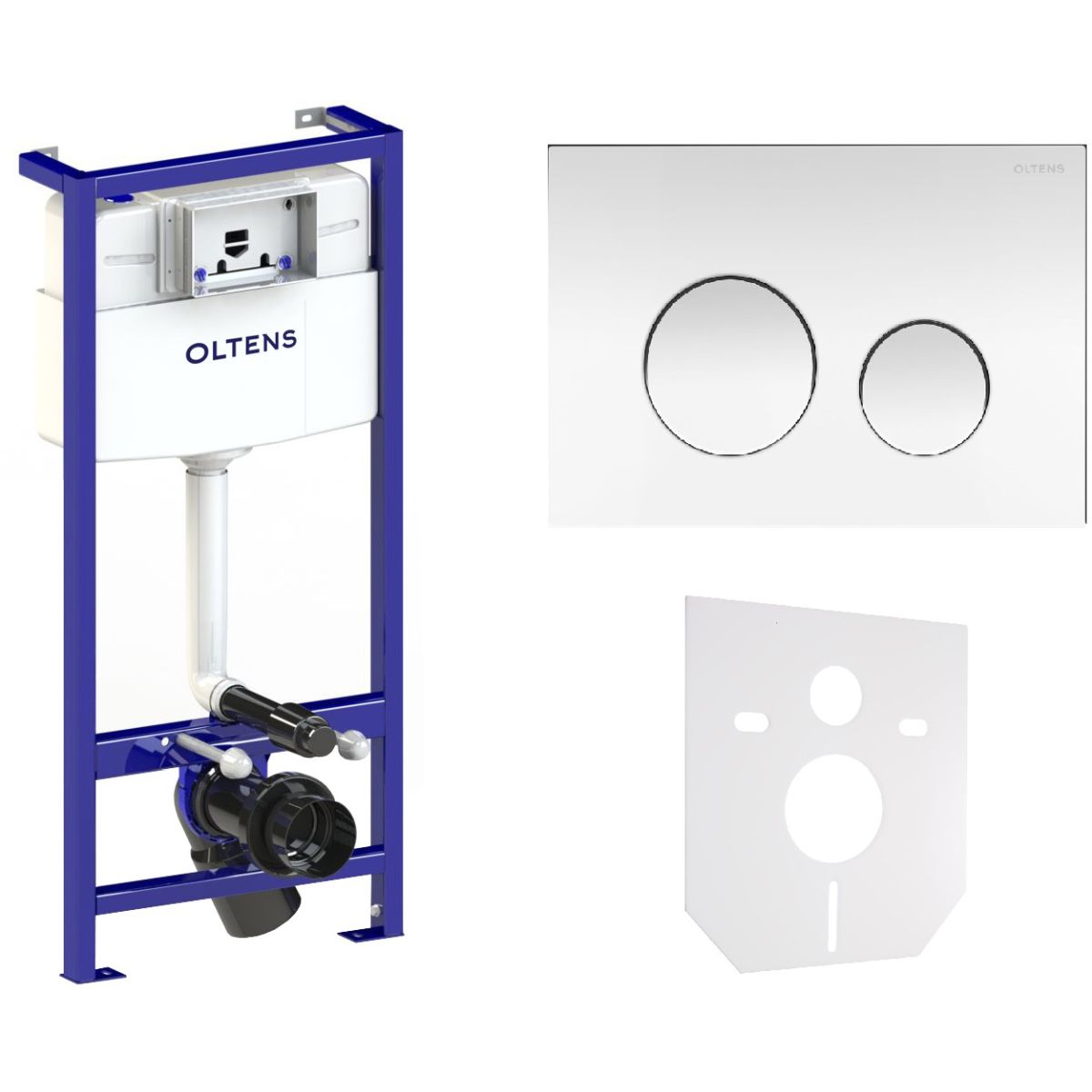 Set châssis encastré Oltens Triberg 50001000, bouton de chasse d'eau Oltens Lule 57102100, 49301000