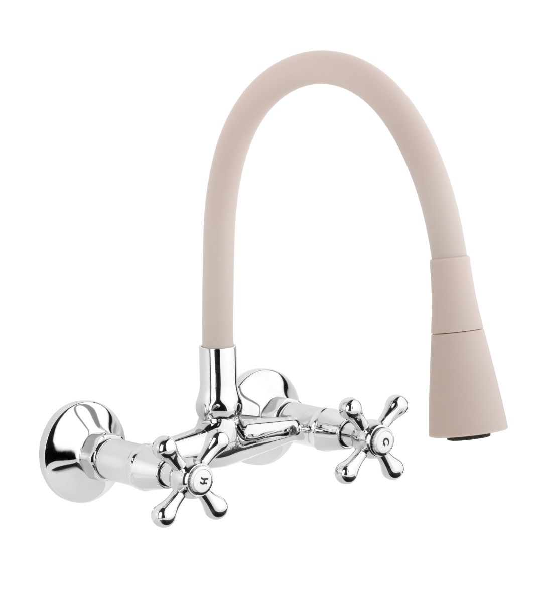 Invena Roma mitigeur de cuisine murale chrome-beige BC-24-E3S