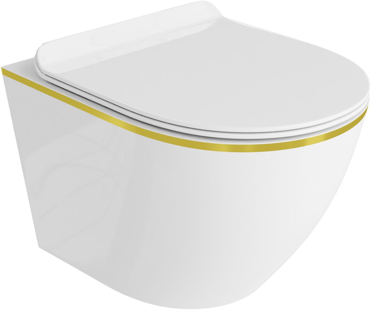 LaVita Sofi Slim Gold Line cuvette wc avec abattant à descente lente suspendue oui blanc brillant 5900378319054