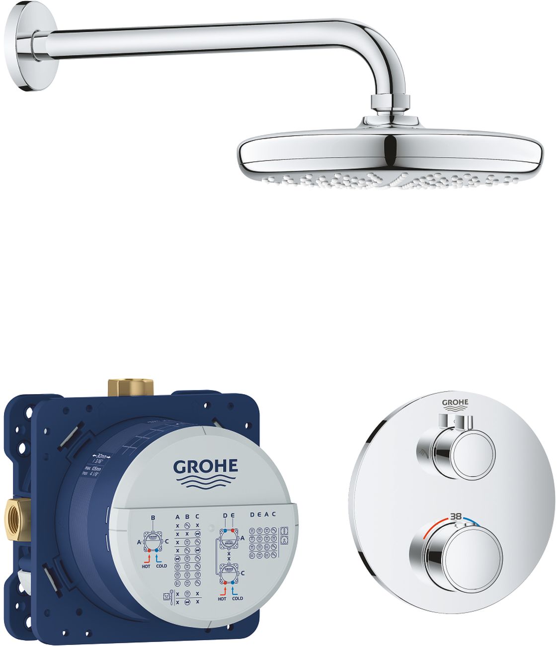 Grohe Grohtherm ensemble de douche encastré avec thermostat avec douche pluie StarLight Chrome 34726000