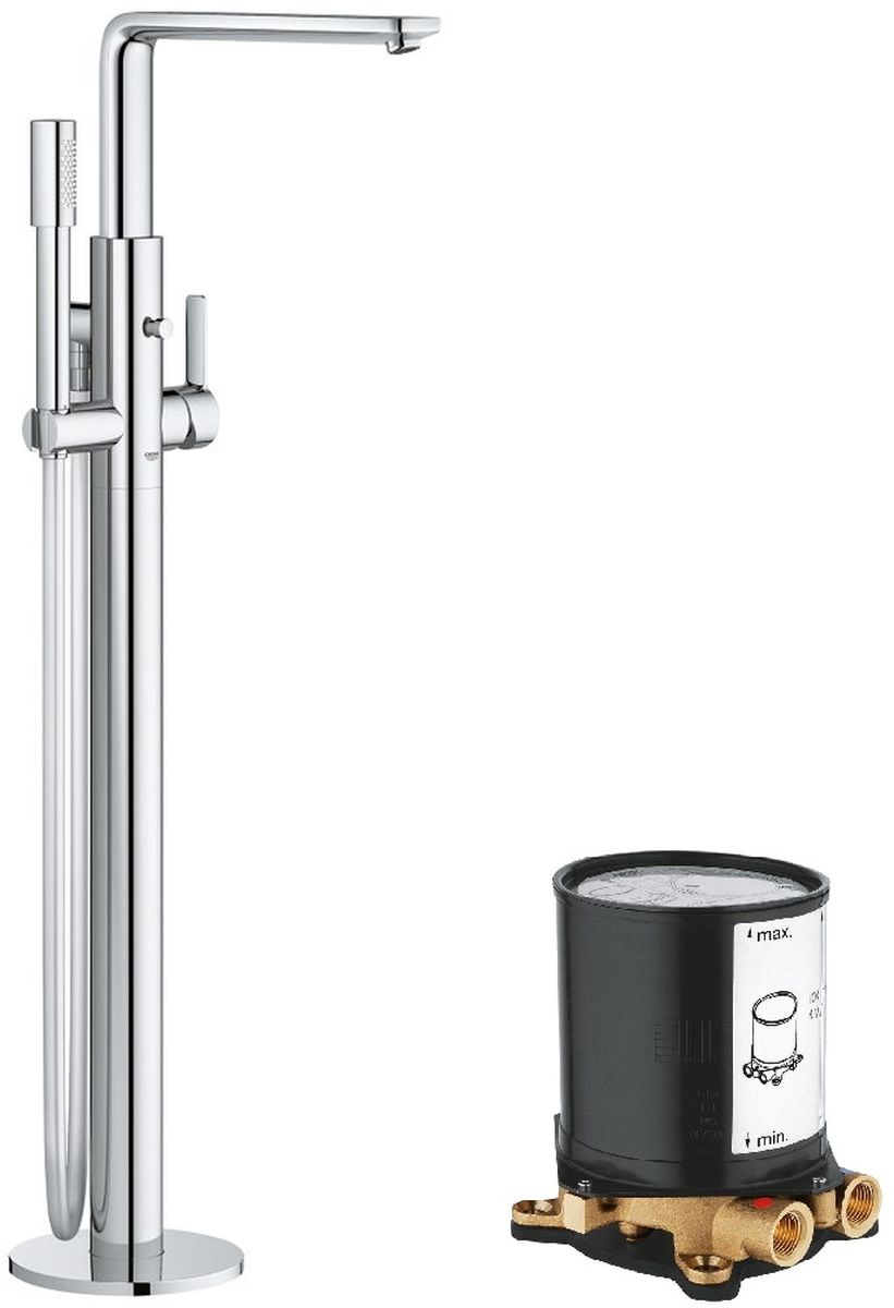 Set mitigeur bain-douche Grohe Lineare 23792001, élément de montage au sol Grohe 45984001