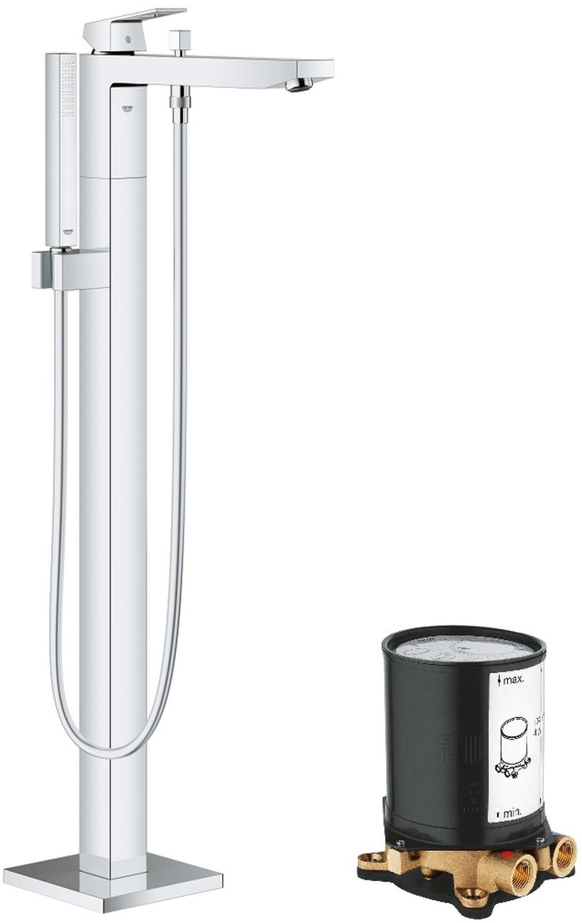 Set mitigeur bain-douche Grohe Eurocube 23672001, élément de montage au sol Grohe 45984001