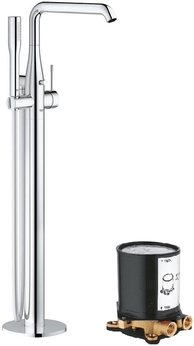 Set mitigeur bain-douche Grohe Essence 23491001, élément de montage au sol Grohe 45984001