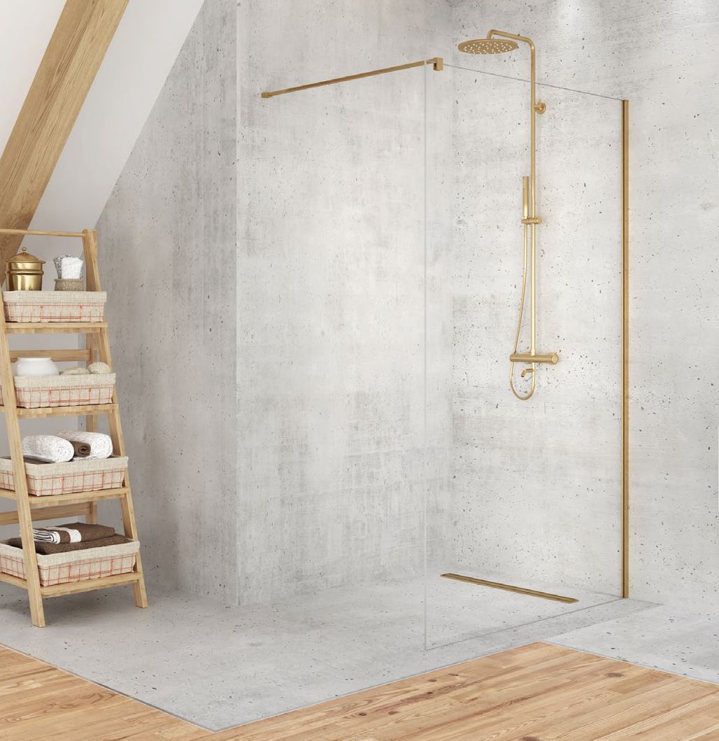 New Trendy Velio Satin Gold paroi de douche walk-in 80 cm doré semi-mat/verre transparent D-0189B