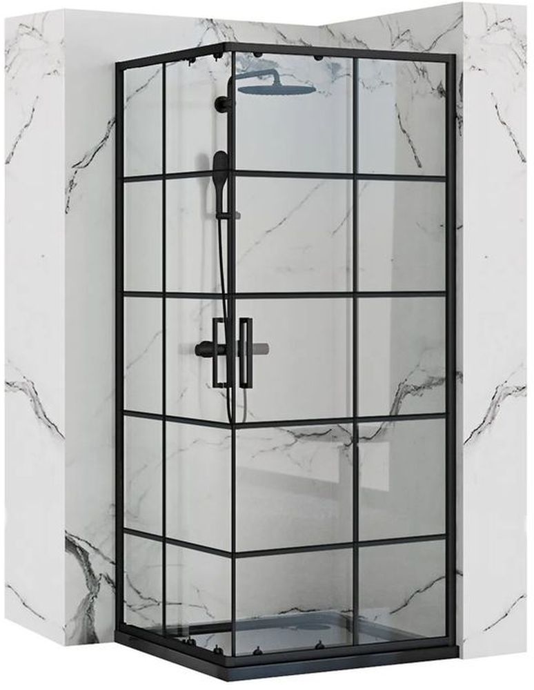 Rea Concept cabine de douche 90x90 cm carrée noir semi-mat/verre transparent REA-K5478