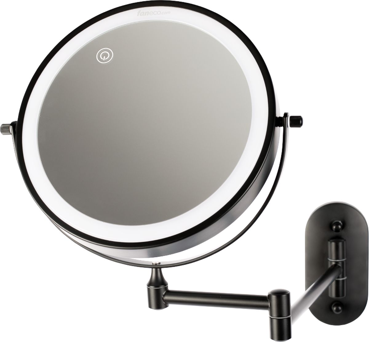 Faneco Como Black miroir cosmétique 20x20 cm arrondi avec éclairage noir M200LBSBL