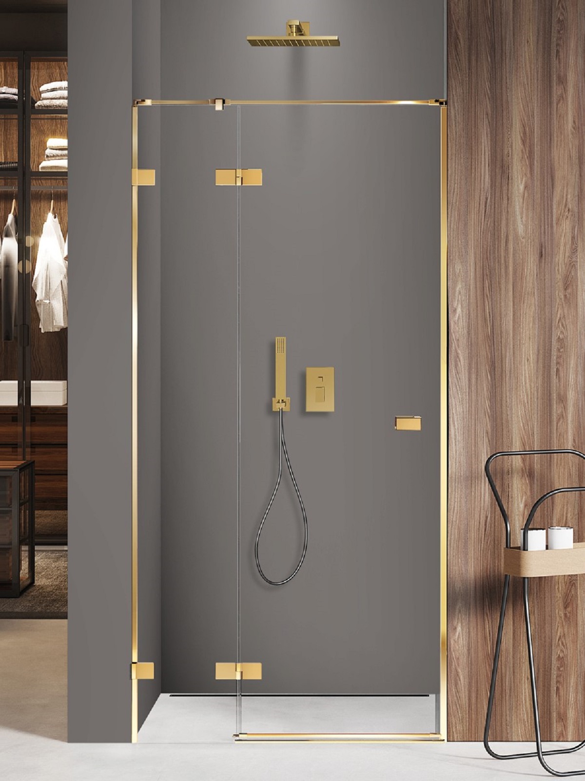 New Trendy Avexa Gold Shine porte de douche 80 cm à ouverture basculante doré brillant/verre transparent EXK-1630