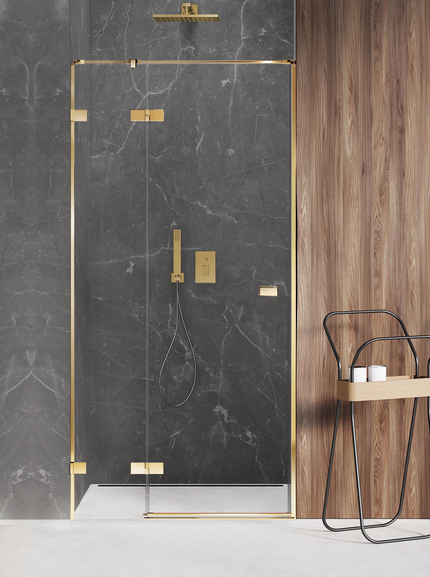 New Trendy Avexa Gold Shine porte de douche 140 cm à ouverture basculante doré brillant/verre transparent EXK-1643