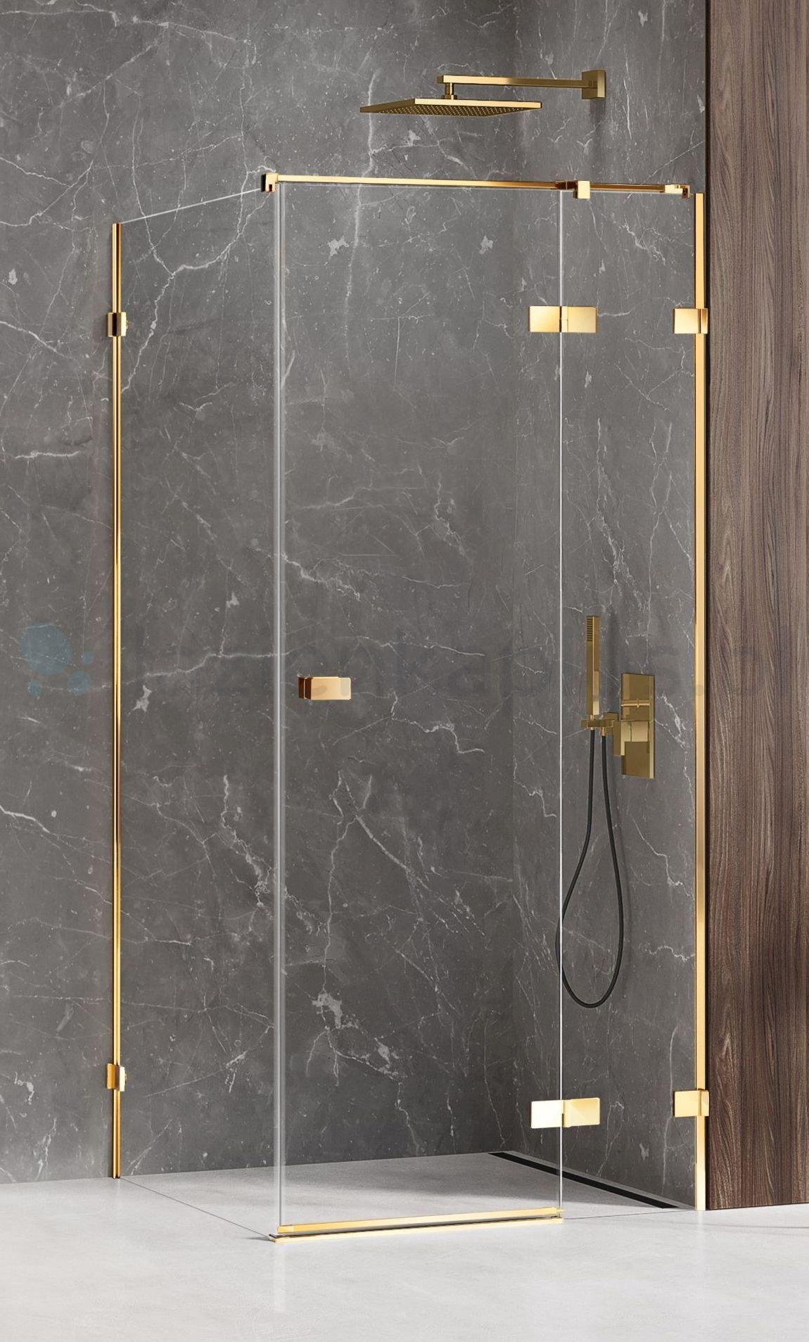 New Trendy Avexa Gold Shine cabine de douche 80x70 cm carrée doré brillant/verre transparent EXK-1645