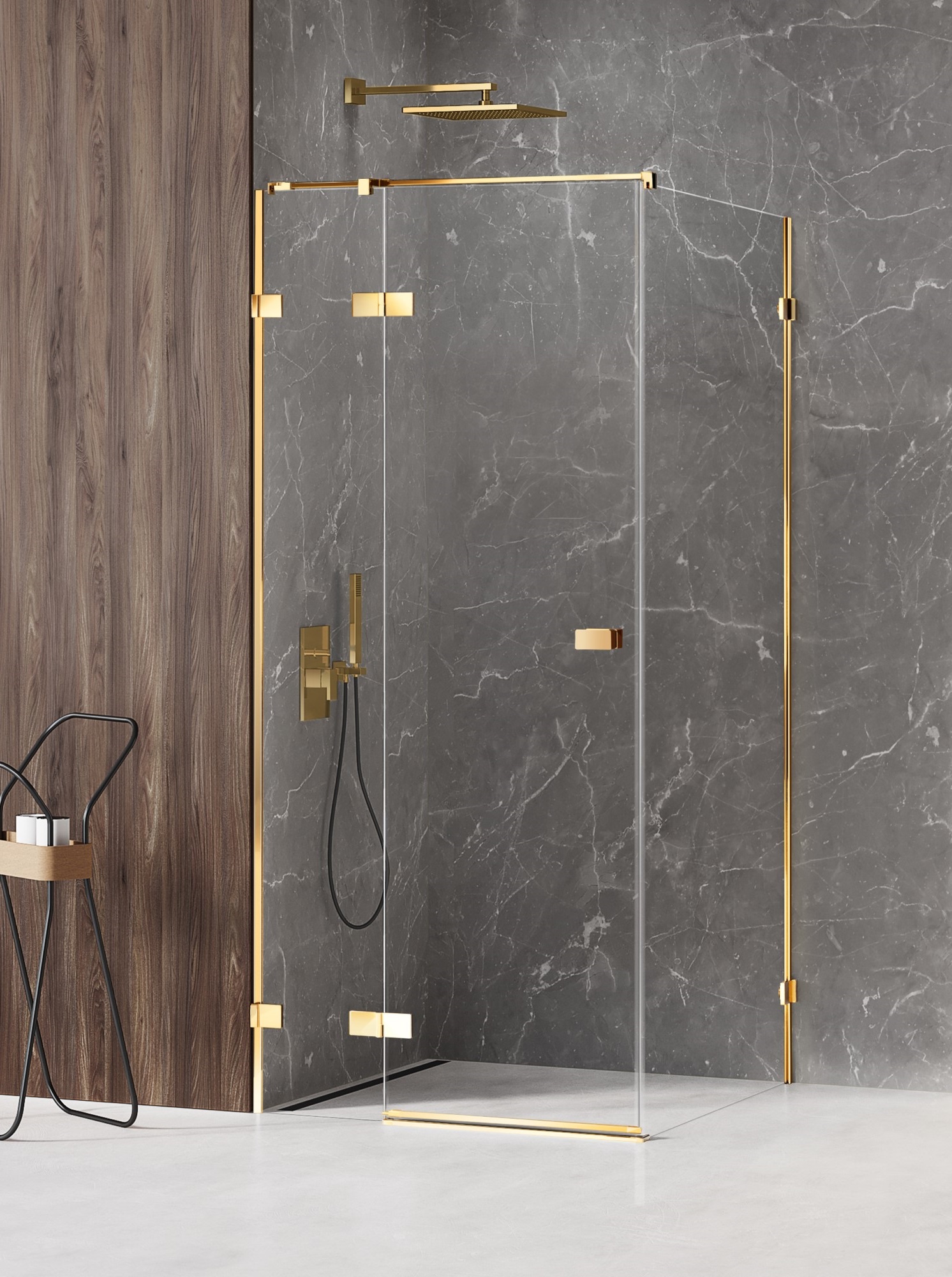 New Trendy Avexa Gold Shine cabine de douche 100x80 cm rectangulaire doré brillant/verre transparent EXK-1650