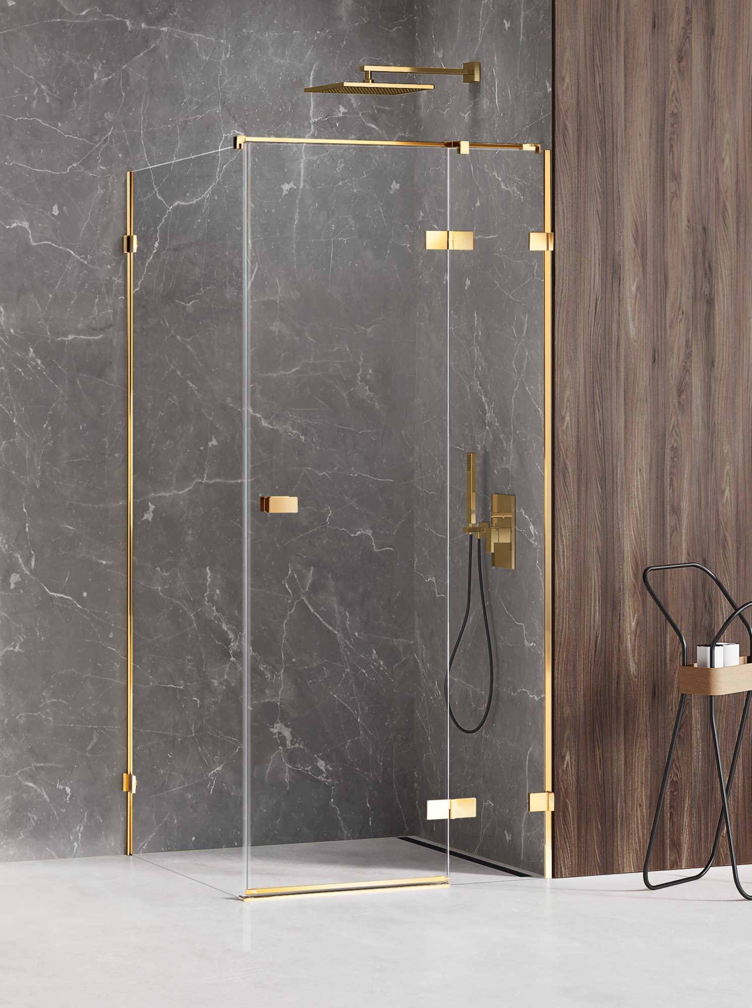 New Trendy Avexa Gold Shine cabine de douche 100x100 cm carrée doré brillant/verre transparent EXK-1675