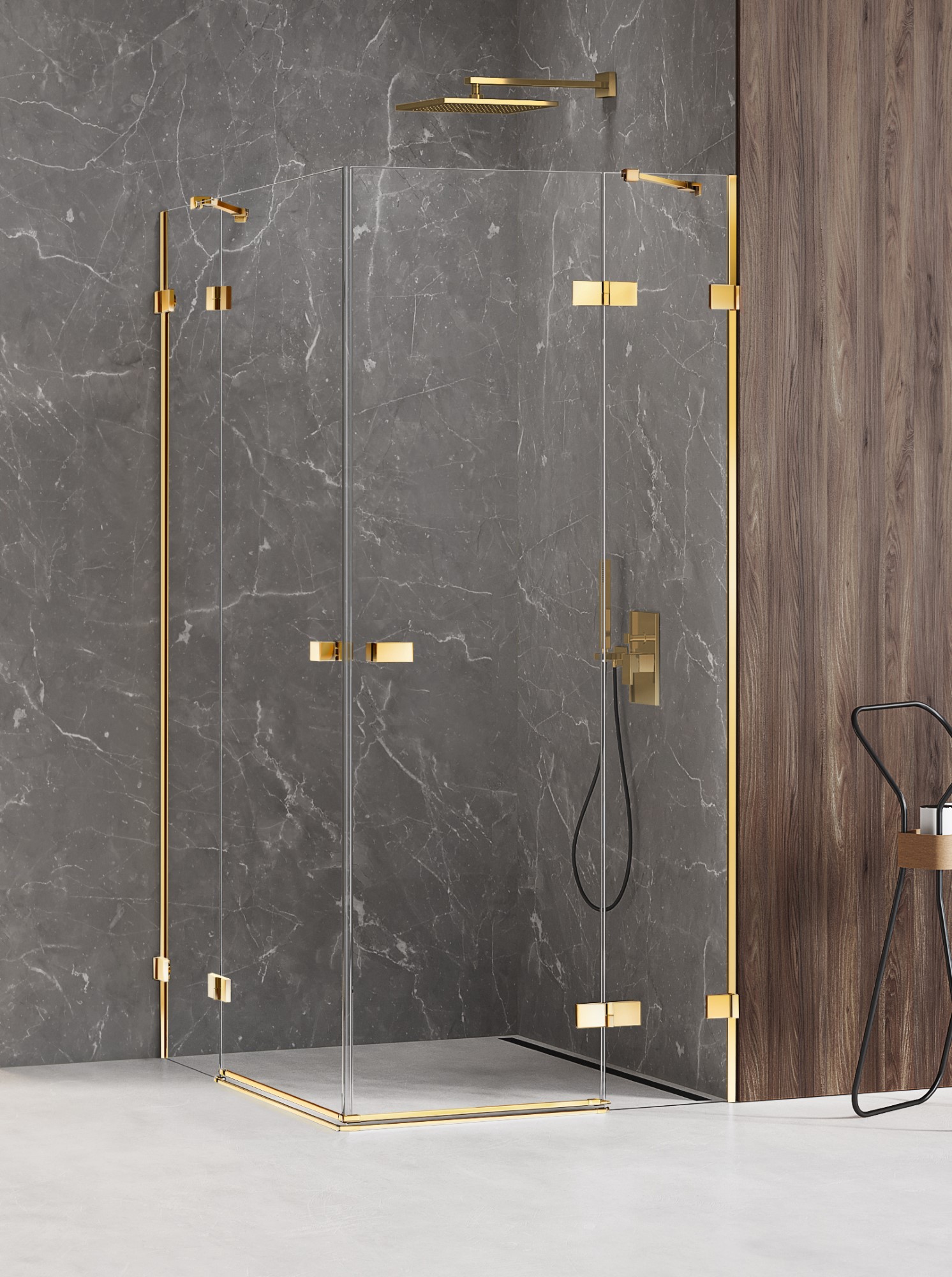 New Trendy Avexa Gold Shine cabine de douche 100x90 cm rectangulaire doré brillant/verre transparent EXK-1701