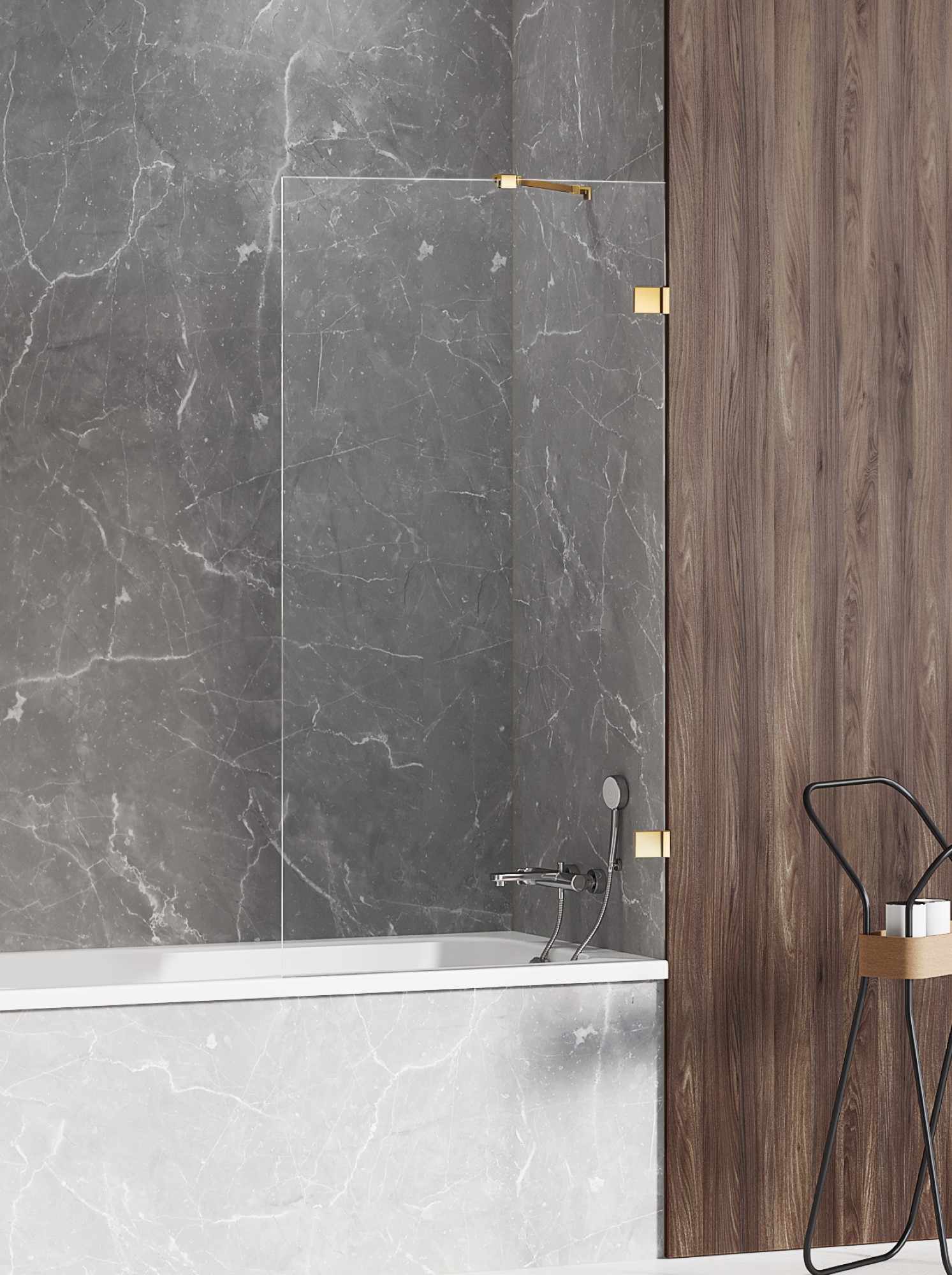 New Trendy Avexa Gold Shine paroi de baignoire 90 cm monobloc doré brillant/verre transparent EXK-2174