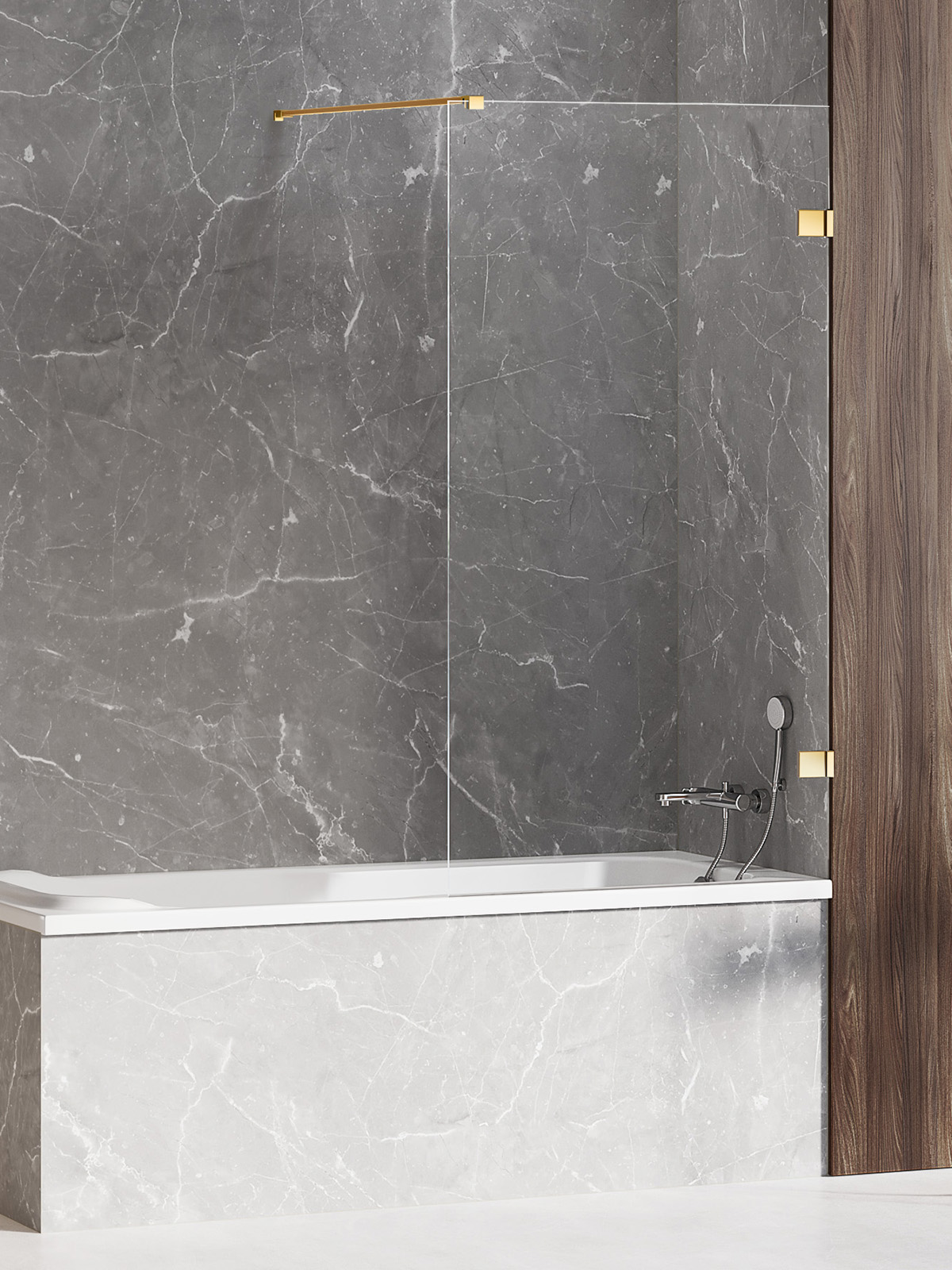 New Trendy Avexa Gold Shine paroi de baignoire 80 cm monobloc doré brillant/verre transparent EXK-2173-WP