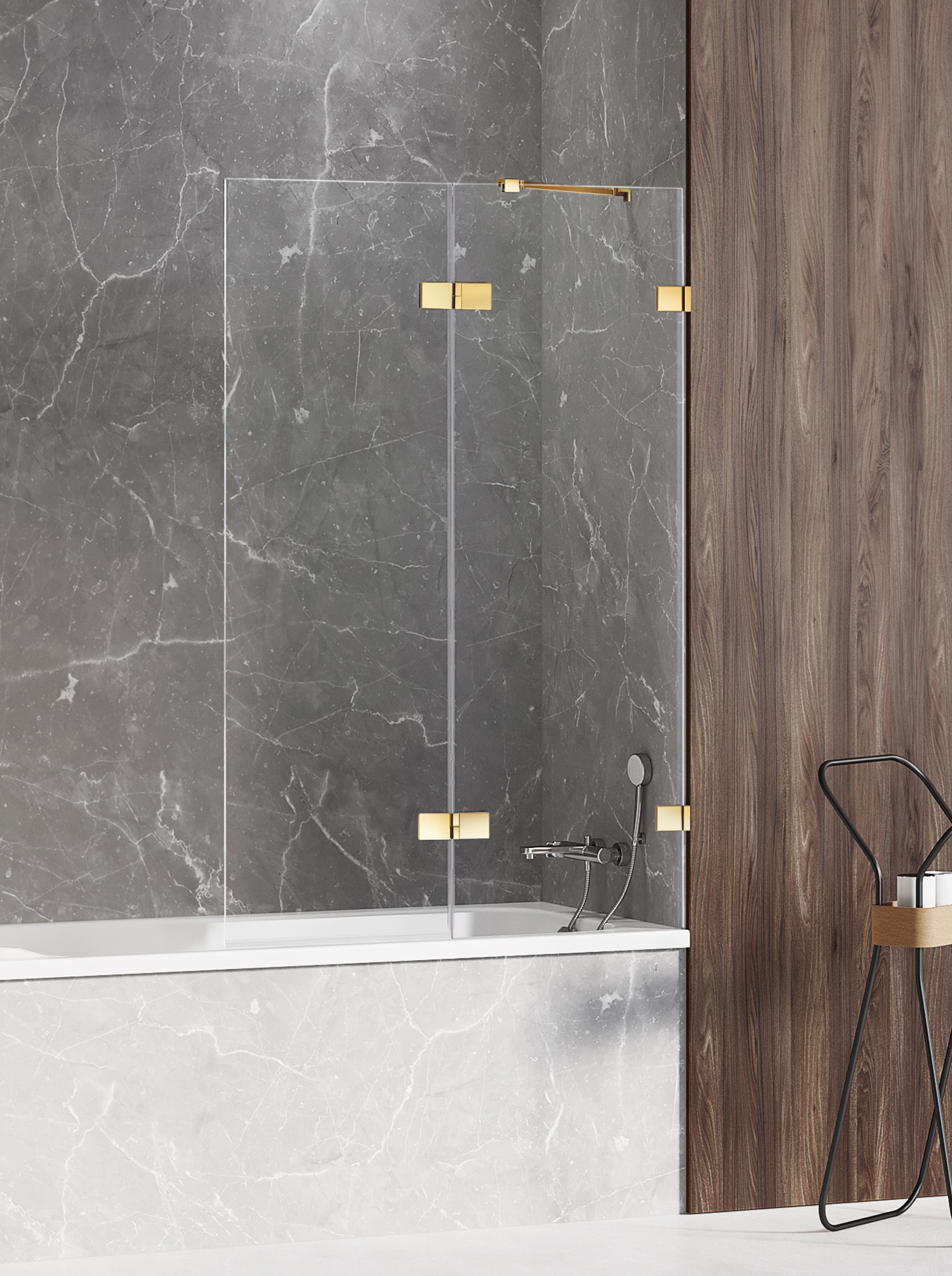 New Trendy Avexa Gold Shine paroi de baignoire 100 cm deux pièces doré brillant/verre transparent EXK-2183