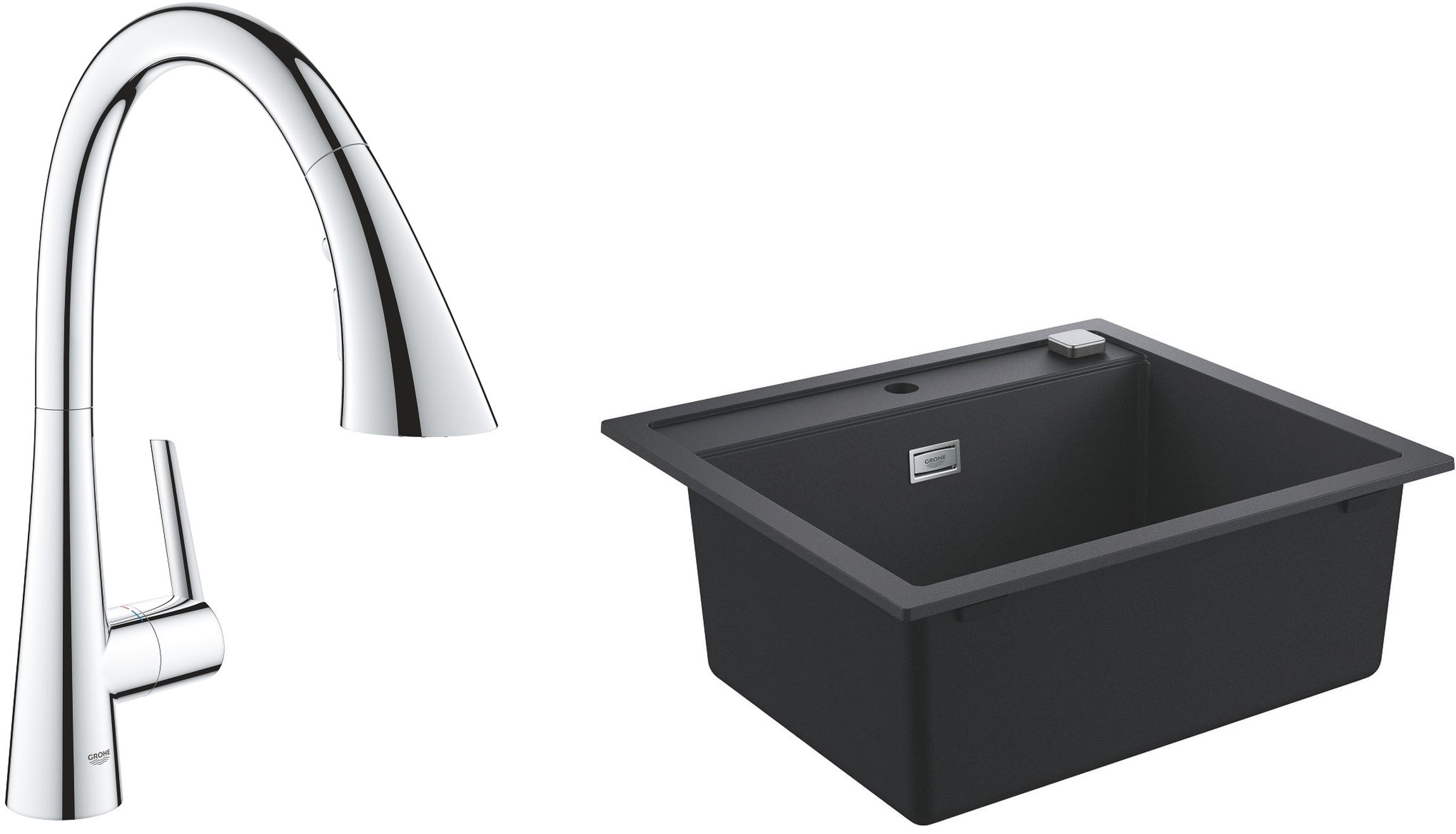 Set mitigeur de cuisine Grohe Zedra 32294002, évier en granit Grohe K700 31651AP0