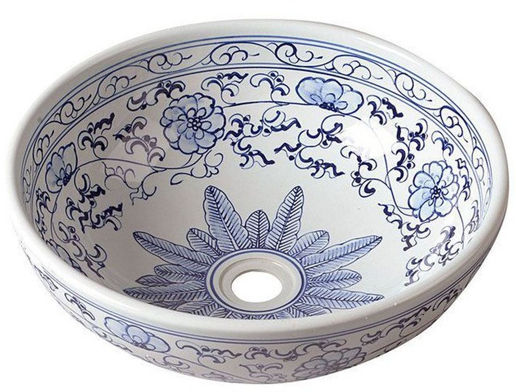 Sapho Priori lavabo 41x41 cm ronde à poser blanc-bleu PI012