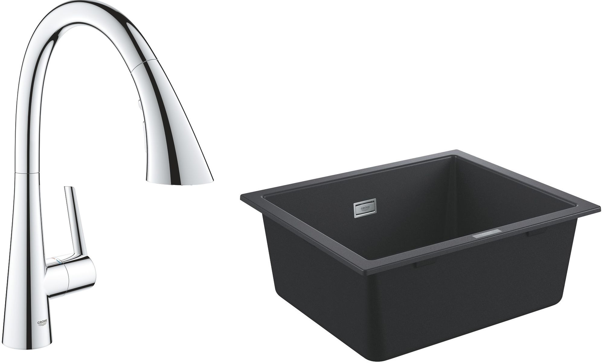Set mitigeur de cuisine Grohe Zedra 32294002, évier en granit Grohe K700 31654AP0