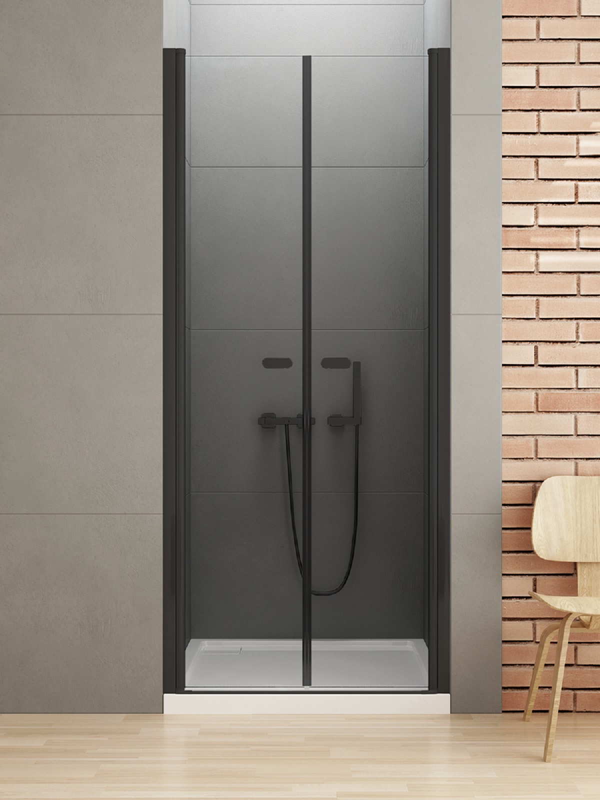 New Trendy New Soleo Black porte de douche 120 cm à ouverture basculante noir mat/verre transparent D-0218A