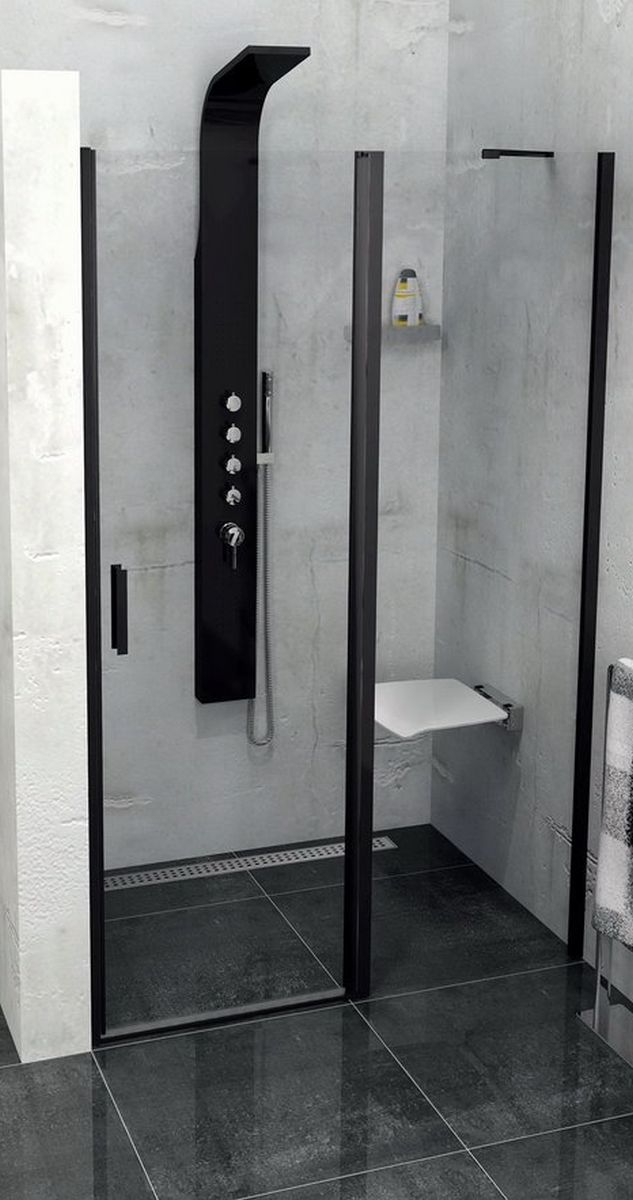 Polysan Zoom Line Black porte de douche 130 cm à ouverture basculante noir mat/verre transparent ZL1313B