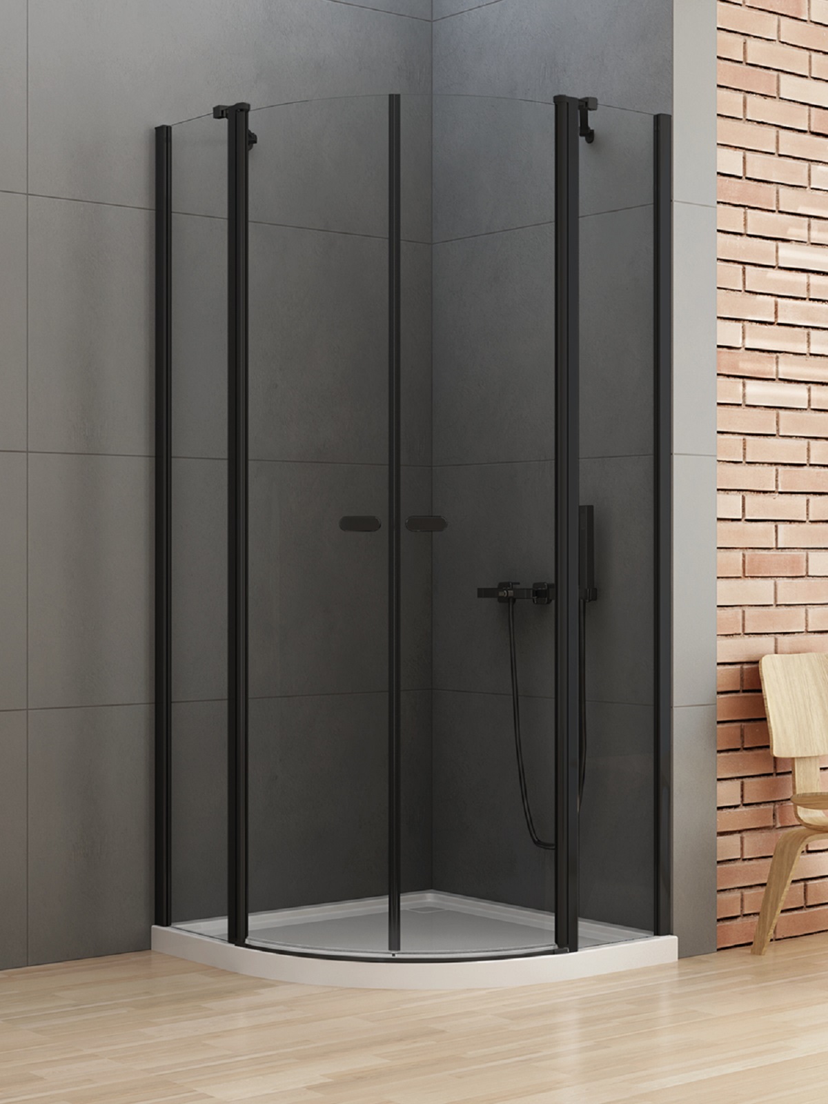 New Trendy New Soleo Black cabine de douche 80x80 cm semi-circulaire noir mat/verre transparent K-0538